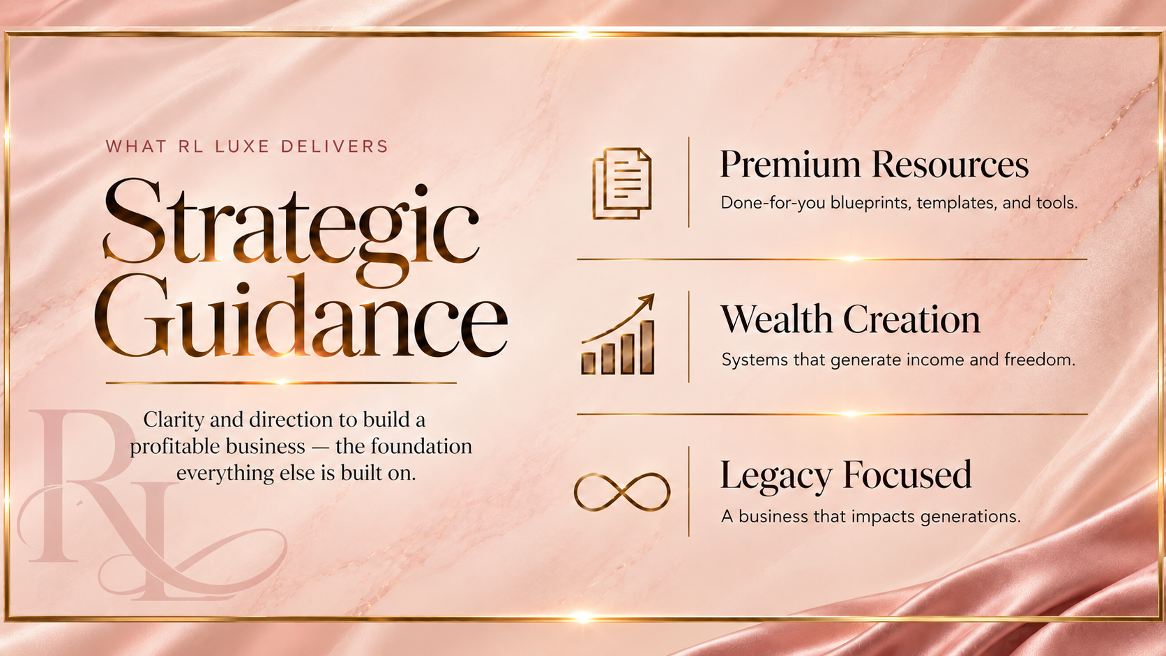 What RL Luxe delivers: strategic guidance, premium resources, wealth creation, and legacy focus